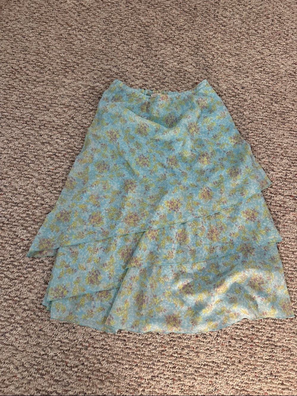Christopher & Banks Blue Floral Asymmetrical Tiered Skirt